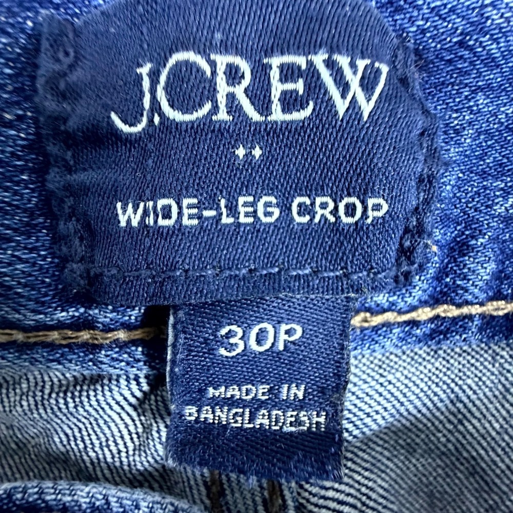J Crew Wide Crop Jeans Womens 30P Blue Whiskered Denim Cotton Stretch High Rise - Picture 3 of 8